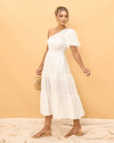 Yena White One Shoulder Midi Dress