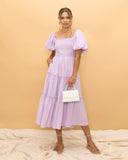 Gaun Midi Lengan Puff Thalia Lilac