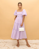 Thalia Lilac Puff Sleeve Midi Dress