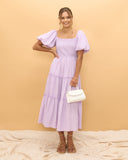 Gaun Midi Lengan Puff Thalia Lilac