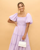 Gaun Midi Lengan Puff Thalia Lilac