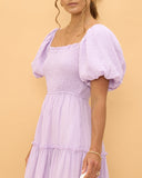 Gaun Midi Lengan Puff Thalia Lilac