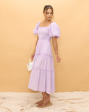 Gaun Midi Lengan Puff Thalia Lilac