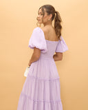 Gaun Midi Lengan Puff Thalia Lilac