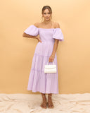 Gaun Midi Lengan Puff Thalia Lilac