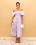 Gaun Midi Lengan Puff Thalia Lilac