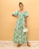 Viridiana Green Floral Puff Sleeve Jumpsuit