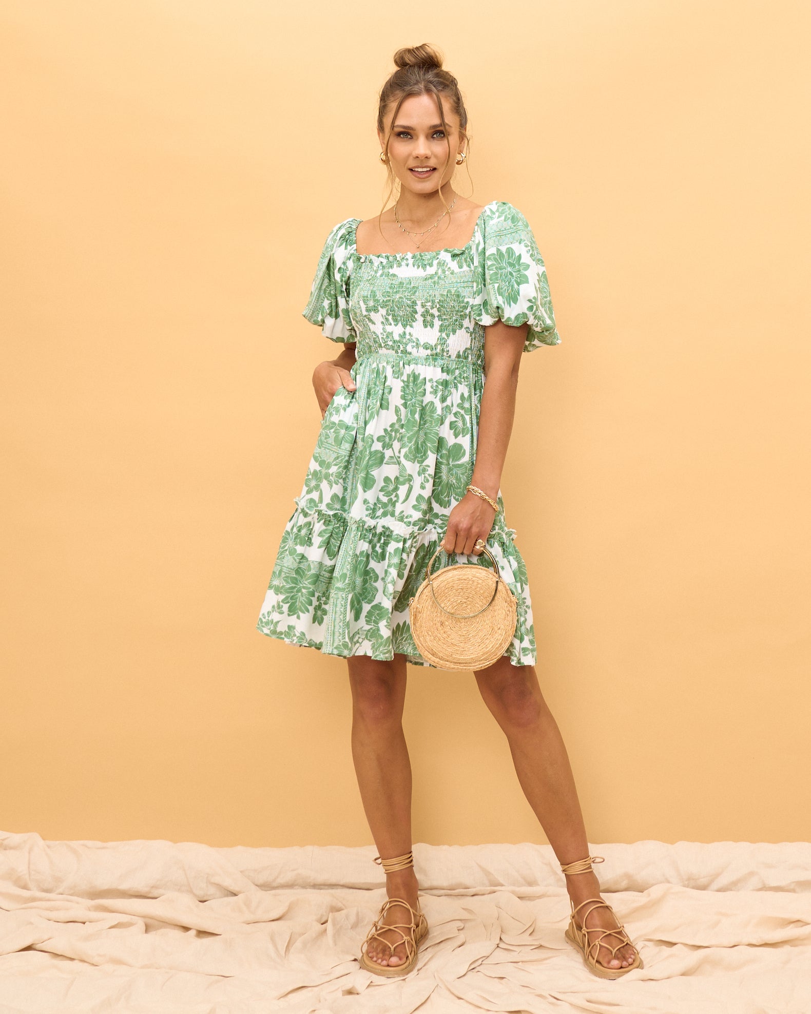 Viridiana Green Floral Puff Sleeves Mini Dress – HEYCHIC