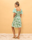 Viridiana Green Floral Puff Sleeves Mini Dress