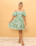 Viridiana Green Floral Puff Sleeves Mini Dress