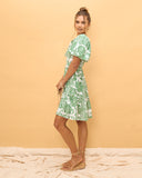Viridiana Green Floral Puff Sleeves Mini Dress