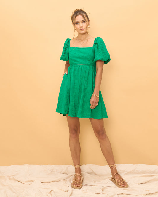 Wimberly Green Babydoll Mini Dress