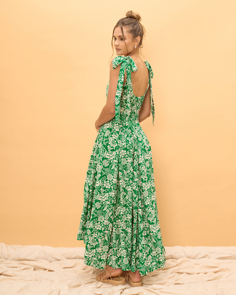 Mela Green Floral High Low Frill Midi Dress main image 1