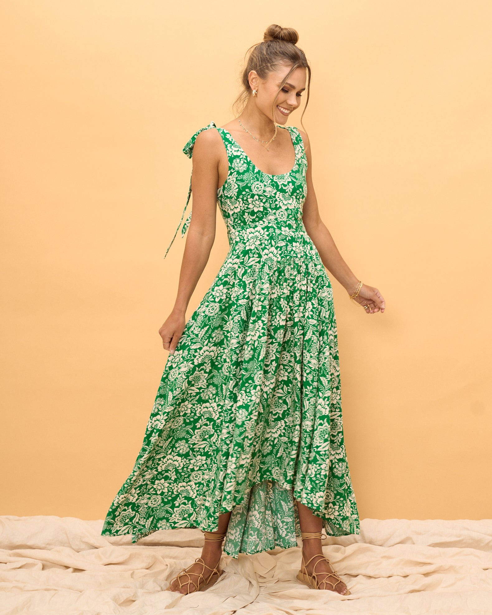 Miah Green Floral High Low Midi Dress