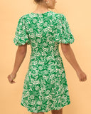 Miah 绿色正面花卉扭褶迷你连衣裙