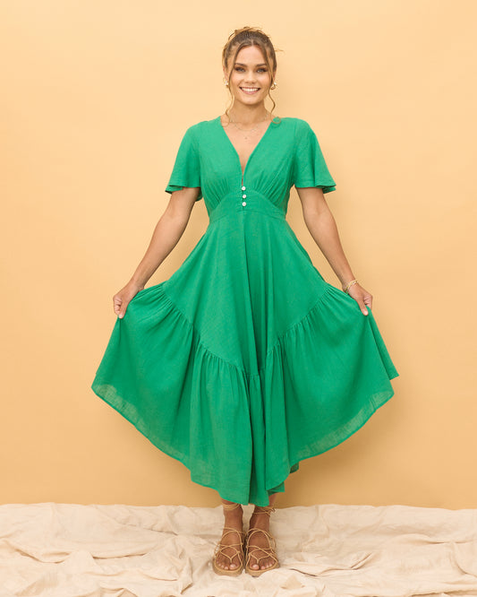 Gaun Maxi Tinggi Rendah Terra Green