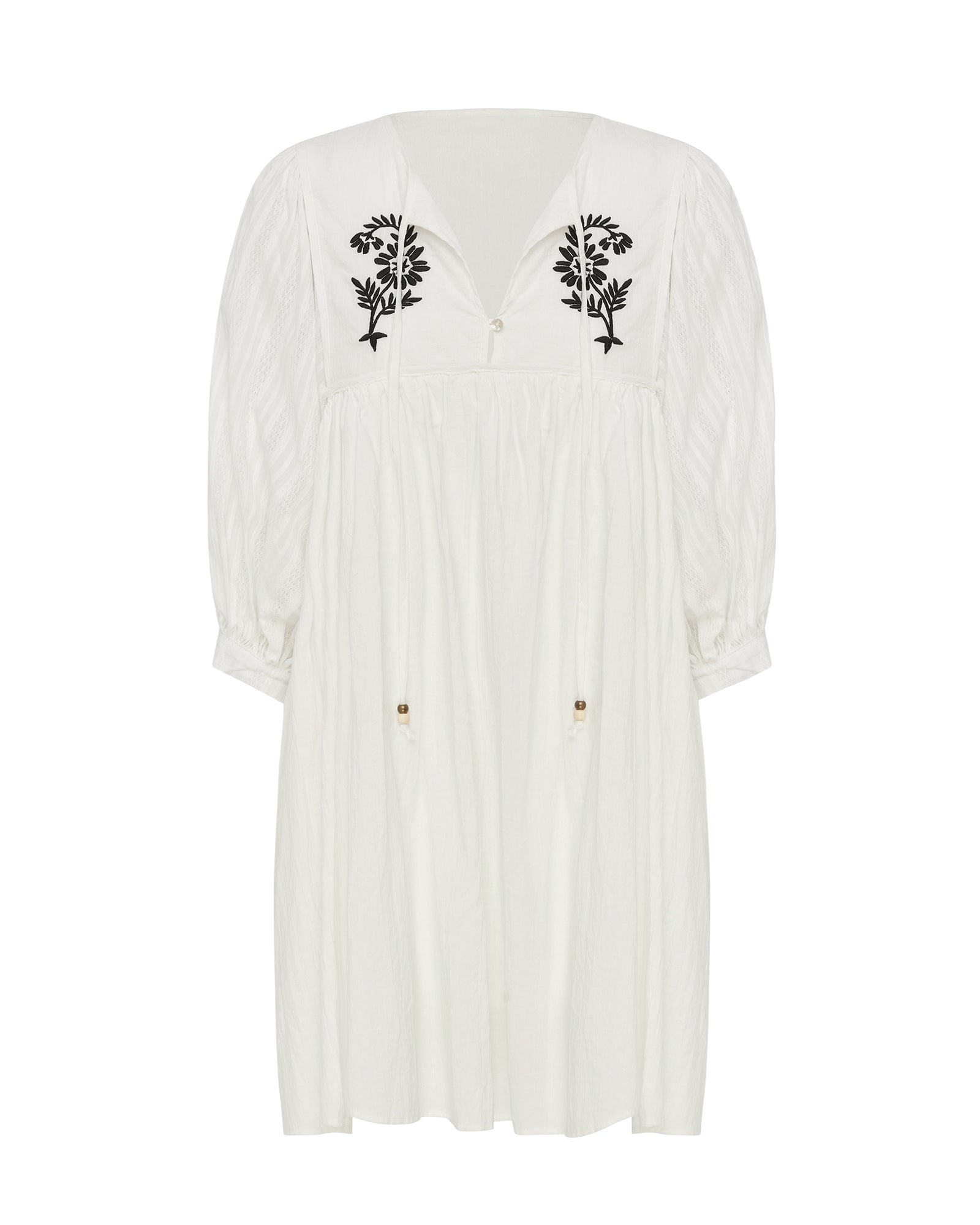 Gema White Embroidered Smock Dress