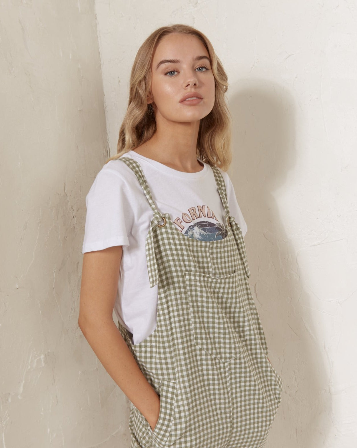 Izabell Green Gingham Dungaree