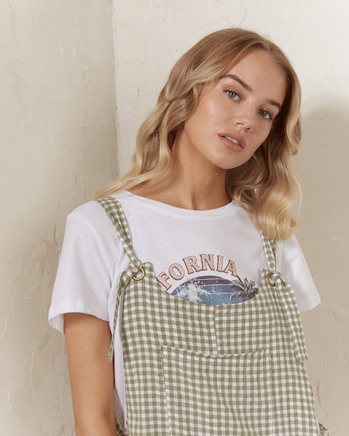 Izabell Green Gingham Dungaree