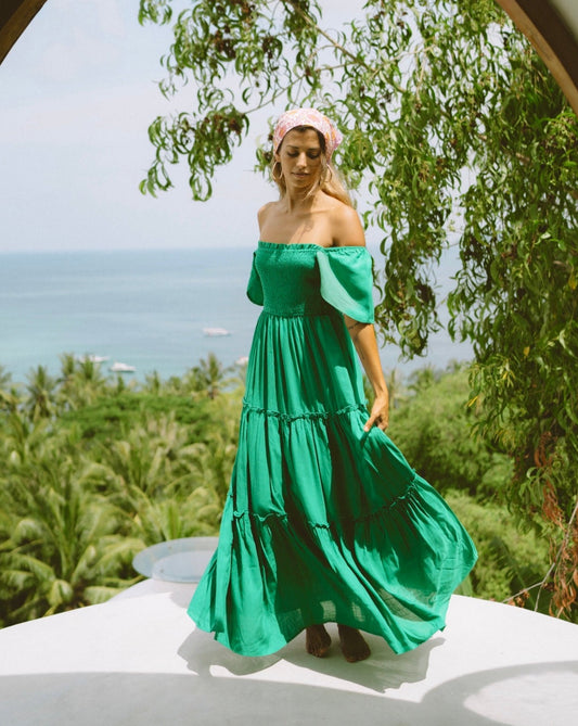 Terra Emerald Green Tiered Maxi Dress