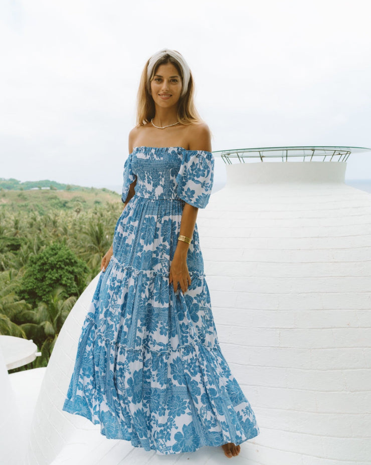 Tenaya Dress in Navy with Multi Floral Boho Print