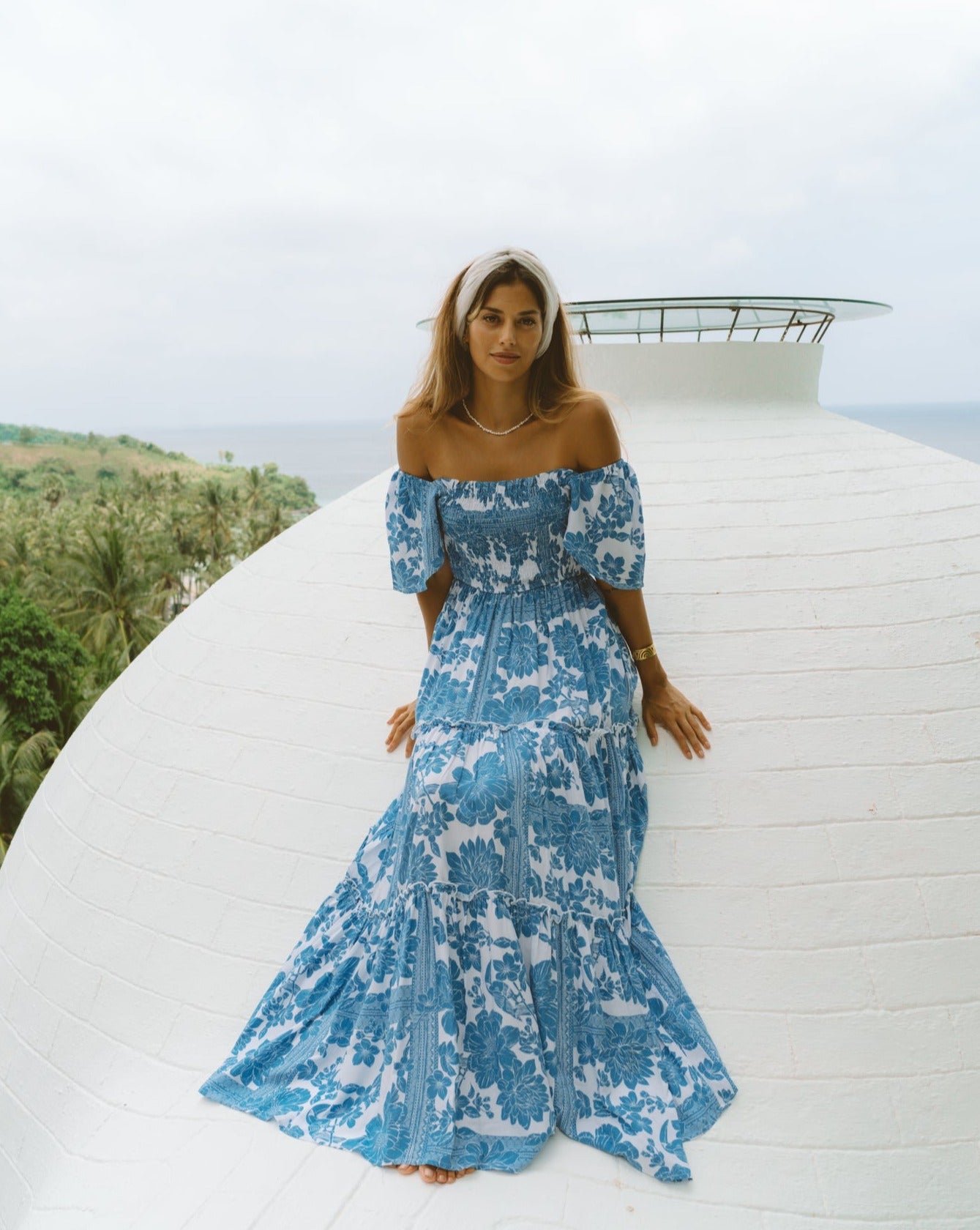 Tatiana Blue Floral Boho Tiered Maxi Dress