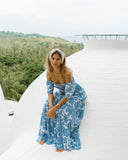 Tatiana Blue Floral Boho Tiered Maxi Dress