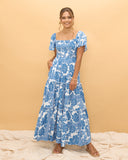 Tatiana Blue Floral Boho Tiered Maxi Dress