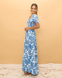 Tatiana Blue Floral Boho Tiered Maxi Dress