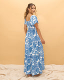 Tatiana Blue Floral Boho Tiered Maxi Dress