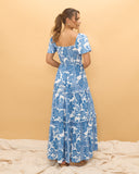 Tatiana 蓝色花卉波西米亚分层超长连衣裙