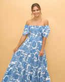 Tatiana Blue Floral Boho Tiered Maxi Dress