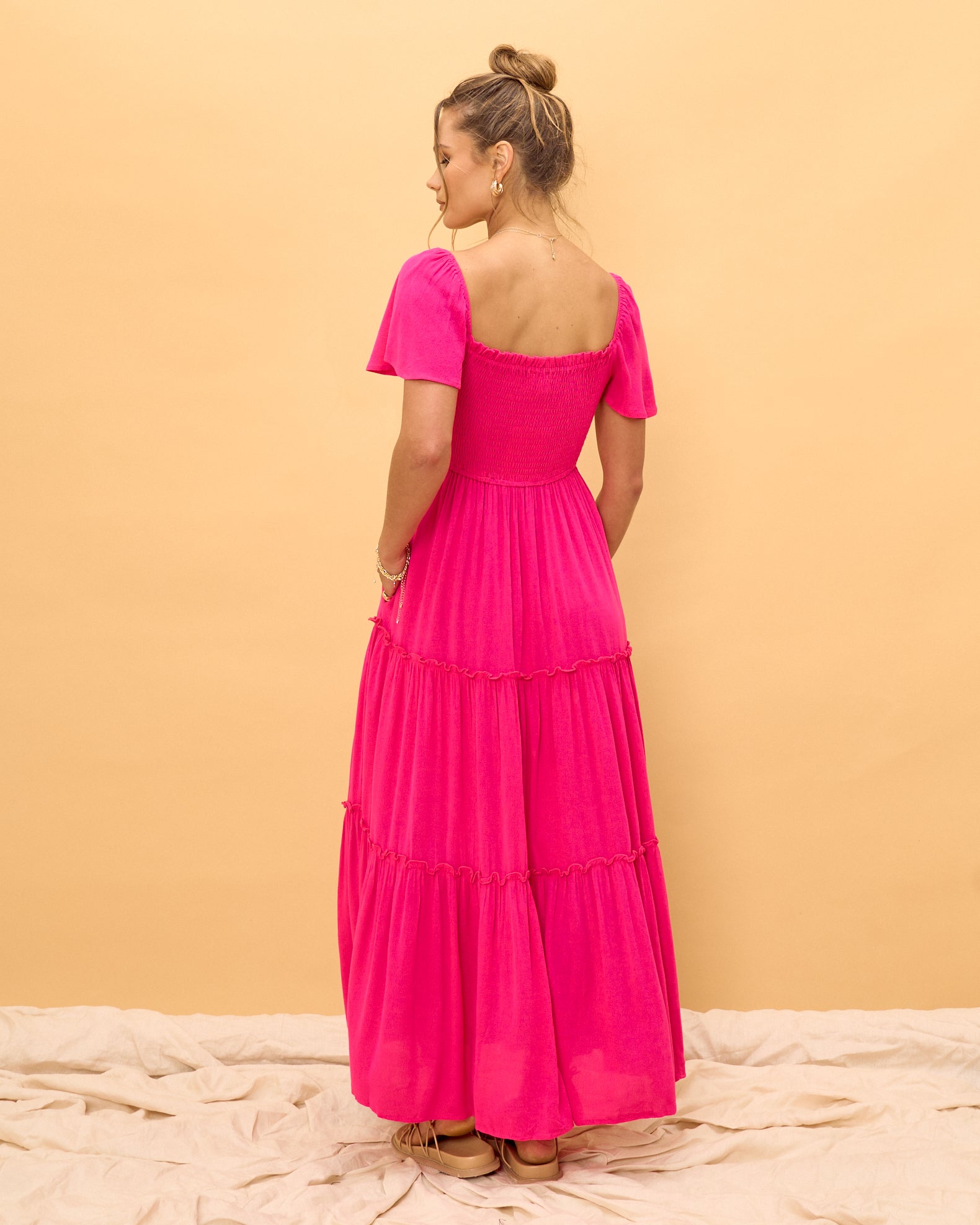 Deia Hot Pink Tiered Maxi Dress