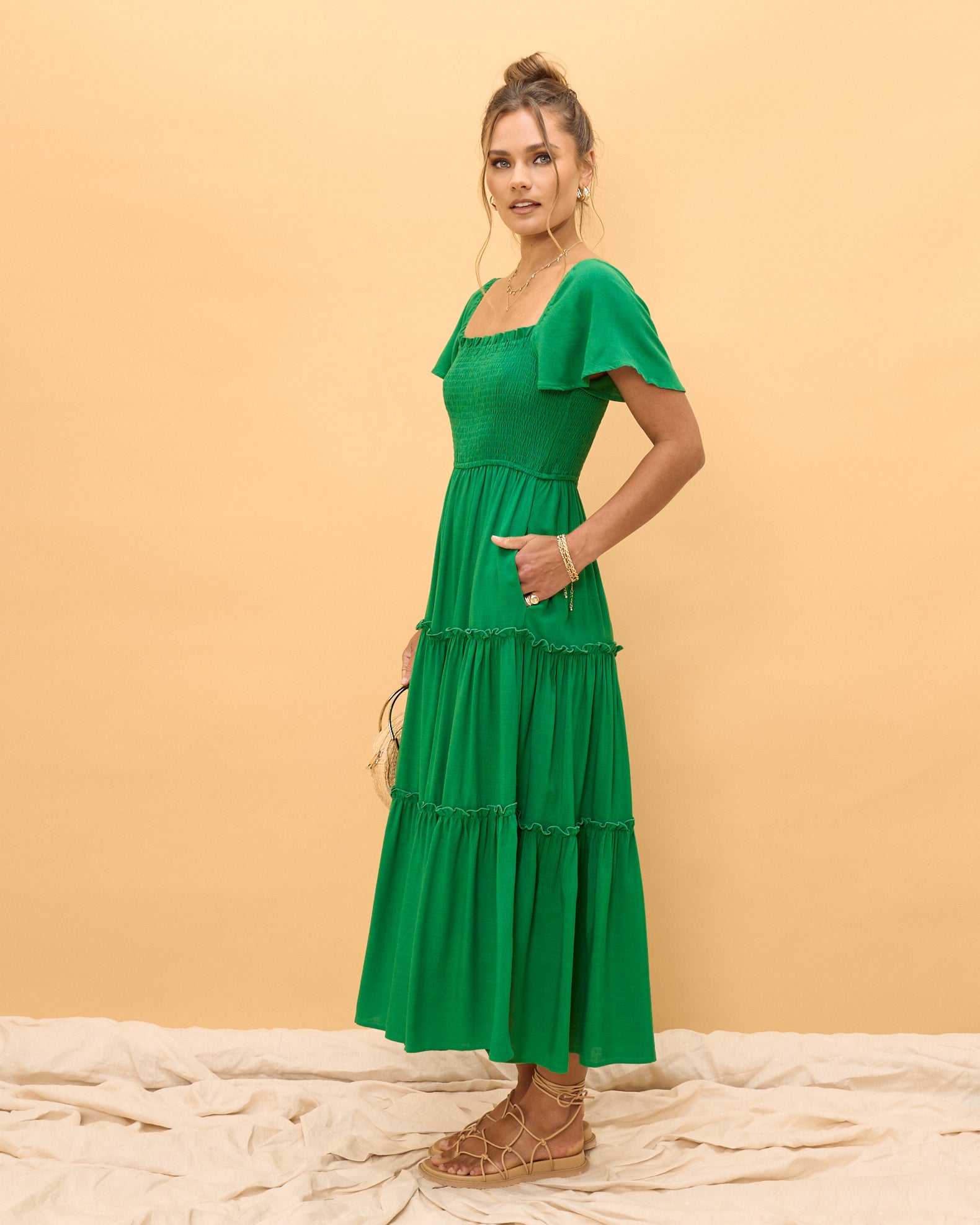 Terri Green Tiered Midi Dress