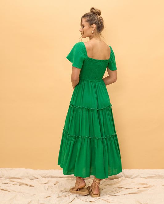 Terri Green Tiered Midi Dress
