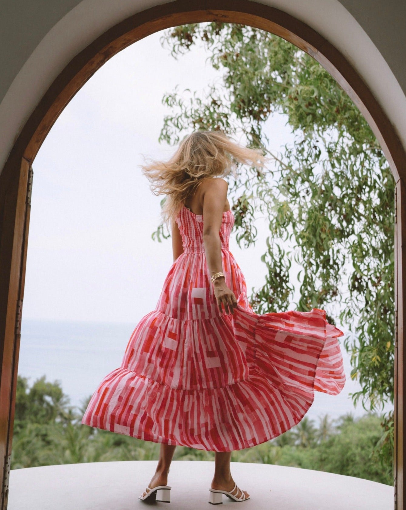 Wania Pink Abstract One Shoulder Midi Dress
