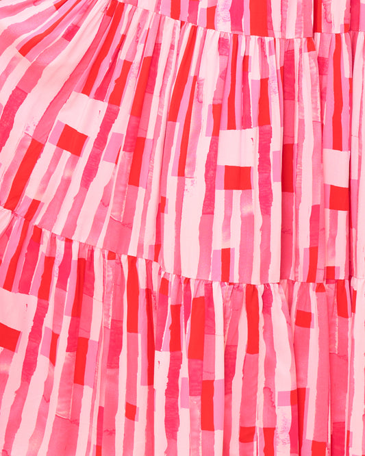 Gaun Midi Satu Bahu Abstrak Wania Pink