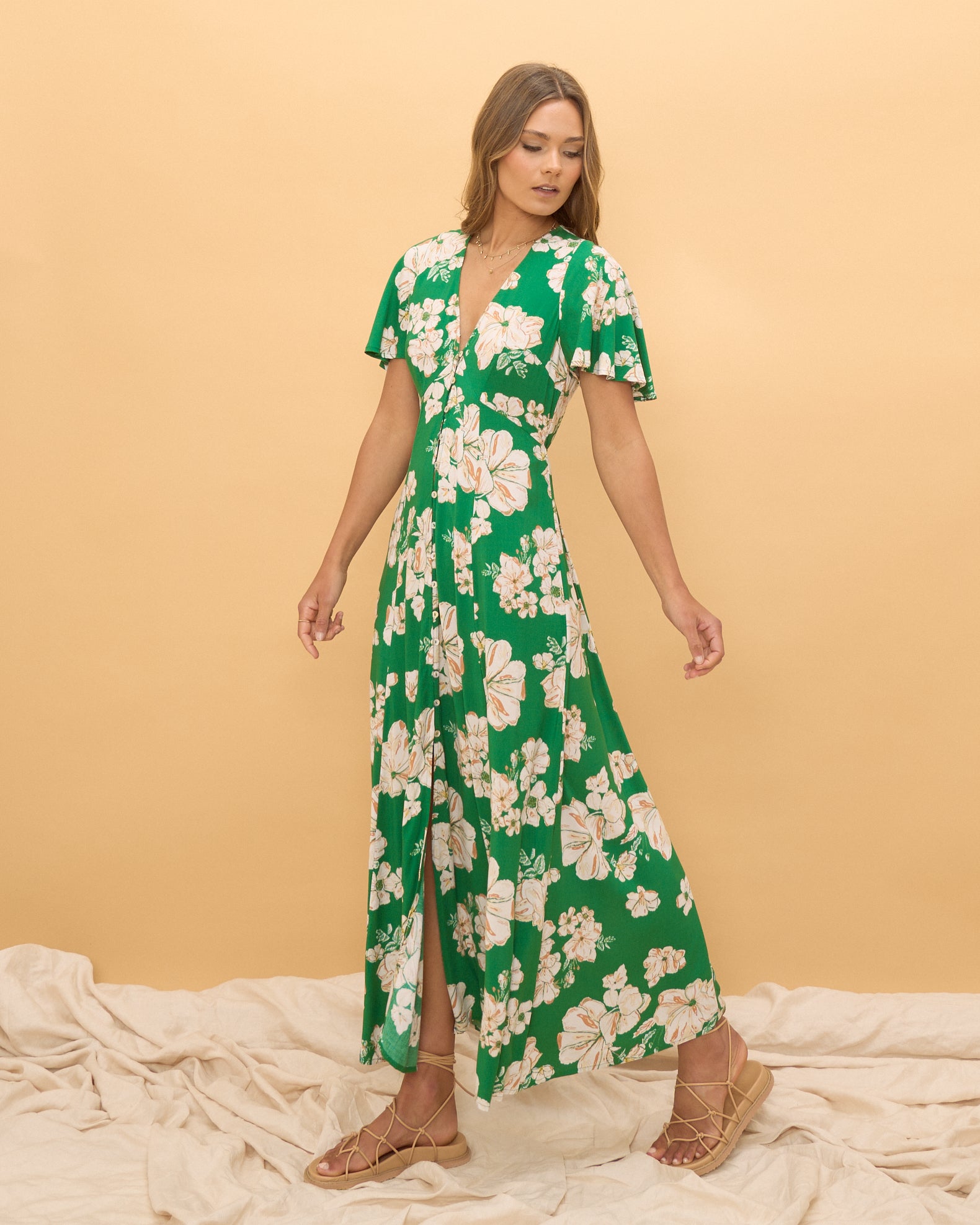 Sofie Green Floral Button Down Maxi Dress
