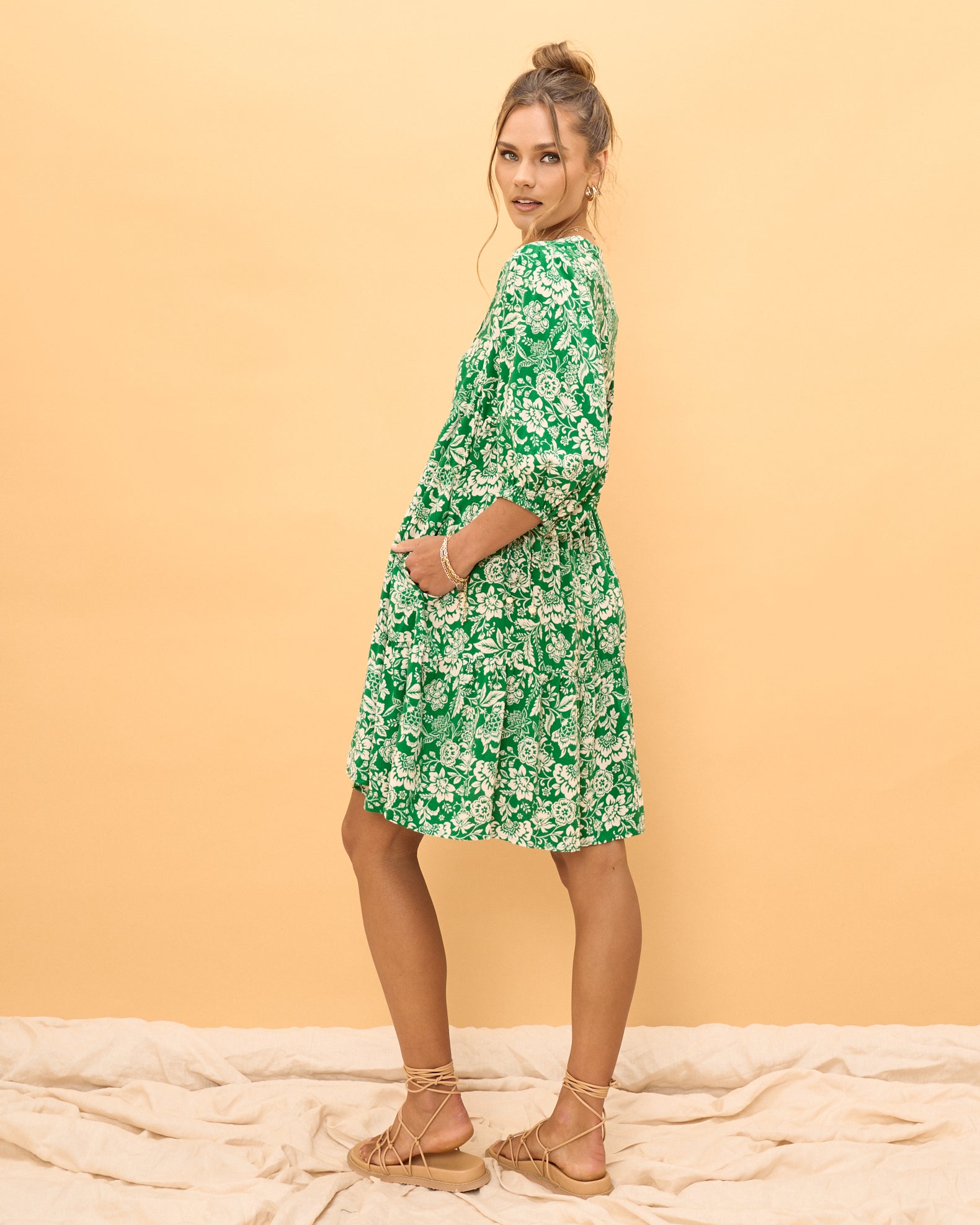 Miah Green Floral Button Down Mini Dress