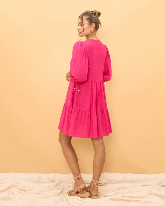 Gaun Mini Kancing Bawah Merah Muda Yeva