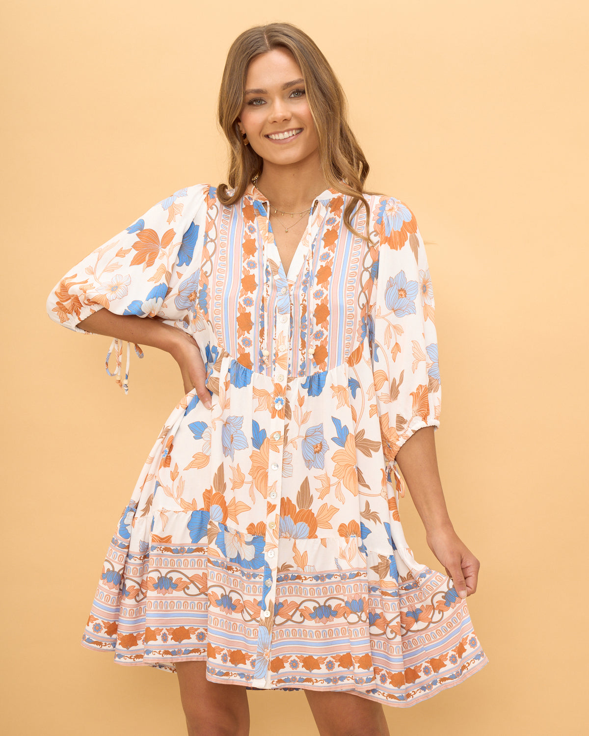 Heychic Lillian Orange Button Down Mini Dress (Floral)