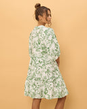 Avani 绿色热带花卉系扣迷你连衣裙
