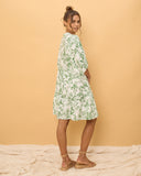 Avani Green Tropical Floral Button Down Mini Dress