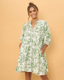Avani Green Tropical Floral Button Down Mini Dress