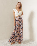 Indira Navy Peach Floral Wide Leg Pants