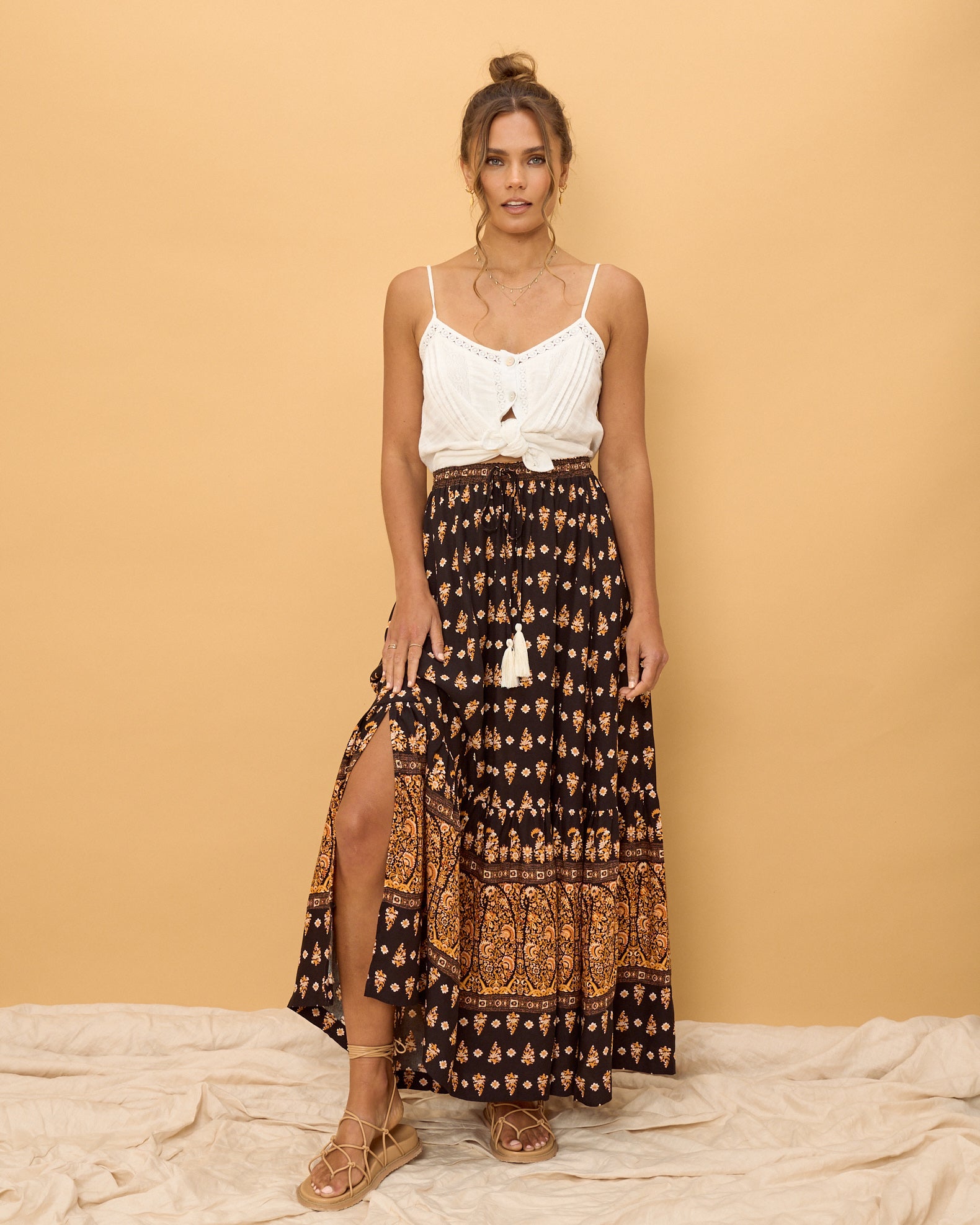 Leila Black Boho Maxi Skirt
