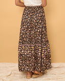 Laila Black Floral Boho Split Maxi Skirt