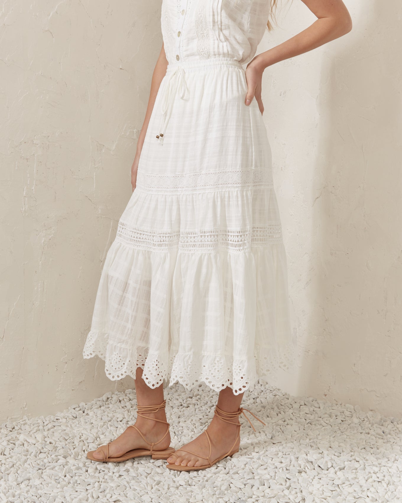 Indi White Broderie Anglaise Maxi Skirt