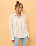 Pia Beige Grey Stripe Sleeved Shirt