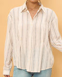 Pia Beige Grey Stripe Sleeved Shirt